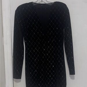 SHEIN Black Long Sleeve Dress with Diamond Pattern